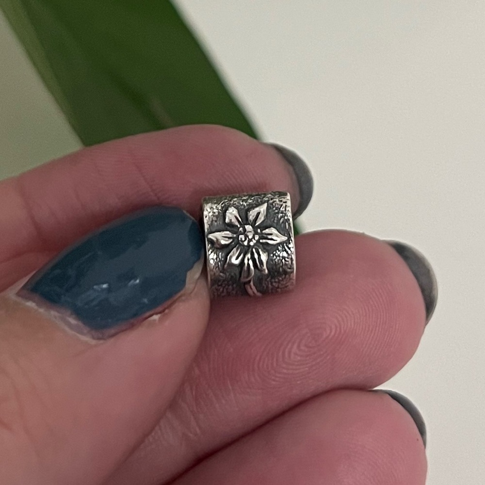 Very Rare Pandora Flower Bead Oval Charm, 925 Sterling Silver